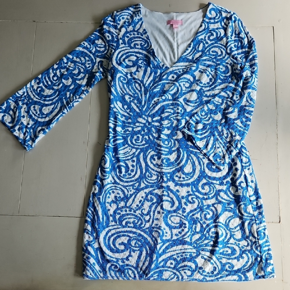 Lilly Pulitzer Swirl Pattern Mini Dress in Blue and White